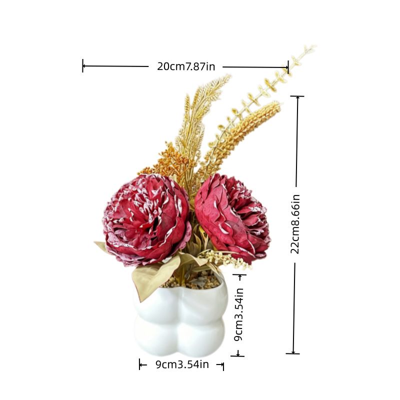 Light luxury simulated peony potted plant, handcrafted petals realistic and full, pumpkin planter round and versatile, no maintenance ready to display upon opening, brightens up new Chinese-style home spaces.(wine red) - Image 6