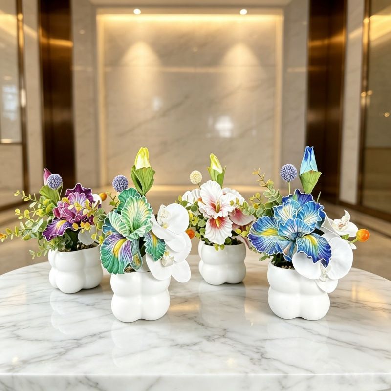 Simulated iris potted plant, floral artistry vibrant and colorful, pumpkin planter round and versatile, no maintenance ready to display upon opening, brightens up new Chinese-style and light luxury home spaces.（fuchsia） - Image 2