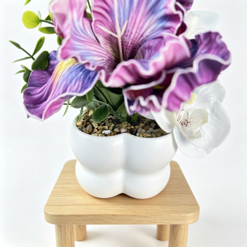 Simulated iris potted plant, floral artistry vibrant and colorful, pumpkin planter round and versatile, no maintenance ready to display upon opening, brightens up new Chinese-style and light luxury home spaces.（fuchsia） - Image 3
