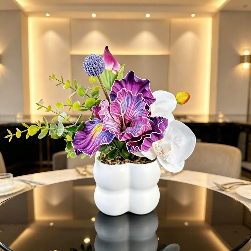 Simulated iris potted plant, floral artistry vibrant and colorful, pumpkin planter round and versatile, no maintenance ready to display upon opening, brightens up new Chinese-style and light luxury home spaces.（fuchsia） - Image 5