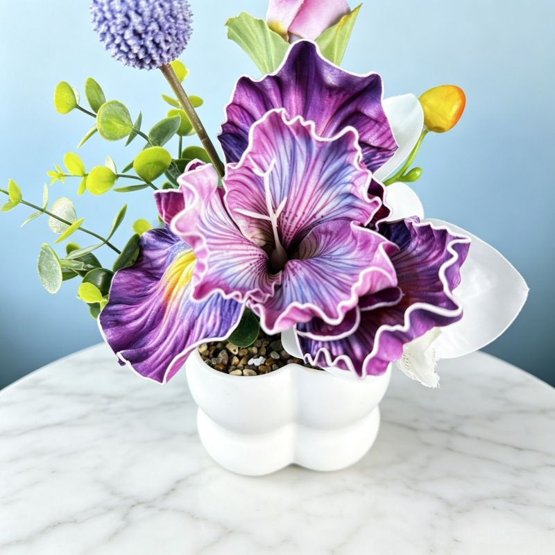 Simulated iris potted plant, floral artistry vibrant and colorful, pumpkin planter round and versatile, no maintenance ready to display upon opening, brightens up new Chinese-style and light luxury home spaces.（fuchsia） - Image 8