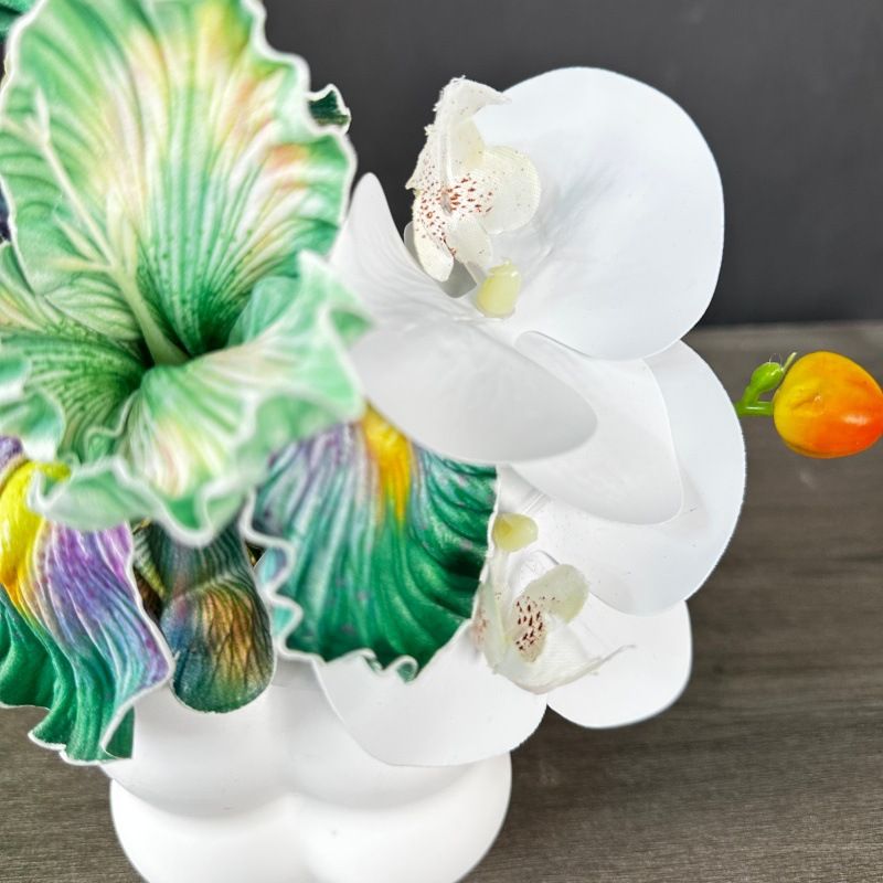 Simulated iris potted plant, floral artistry vibrant and colorful, pumpkin planter round and versatile, no maintenance ready to display upon opening, brightens up new Chinese-style and light luxury home spaces.(GREEN) - Image 2