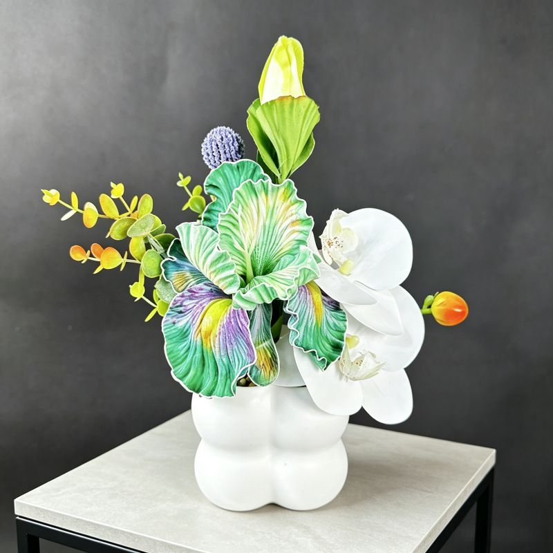 Simulated iris potted plant, floral artistry vibrant and colorful, pumpkin planter round and versatile, no maintenance ready to display upon opening, brightens up new Chinese-style and light luxury home spaces.(GREEN) - Image 4