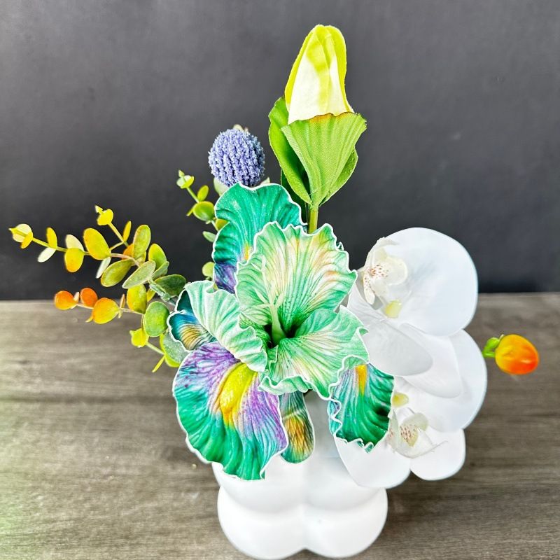 Simulated iris potted plant, floral artistry vibrant and colorful, pumpkin planter round and versatile, no maintenance ready to display upon opening, brightens up new Chinese-style and light luxury home spaces.(GREEN) - Image 6