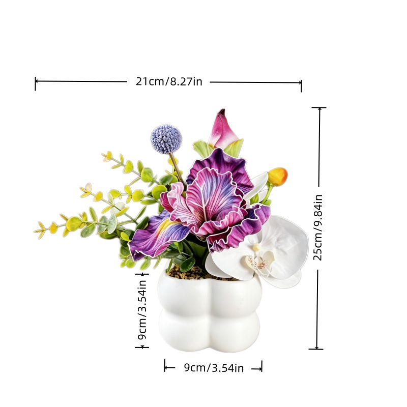 Simulated iris potted plant, floral artistry vibrant and colorful, pumpkin planter round and versatile, no maintenance ready to display upon opening, brightens up new Chinese-style and light luxury home spaces.(pale bluish green) - Image 6