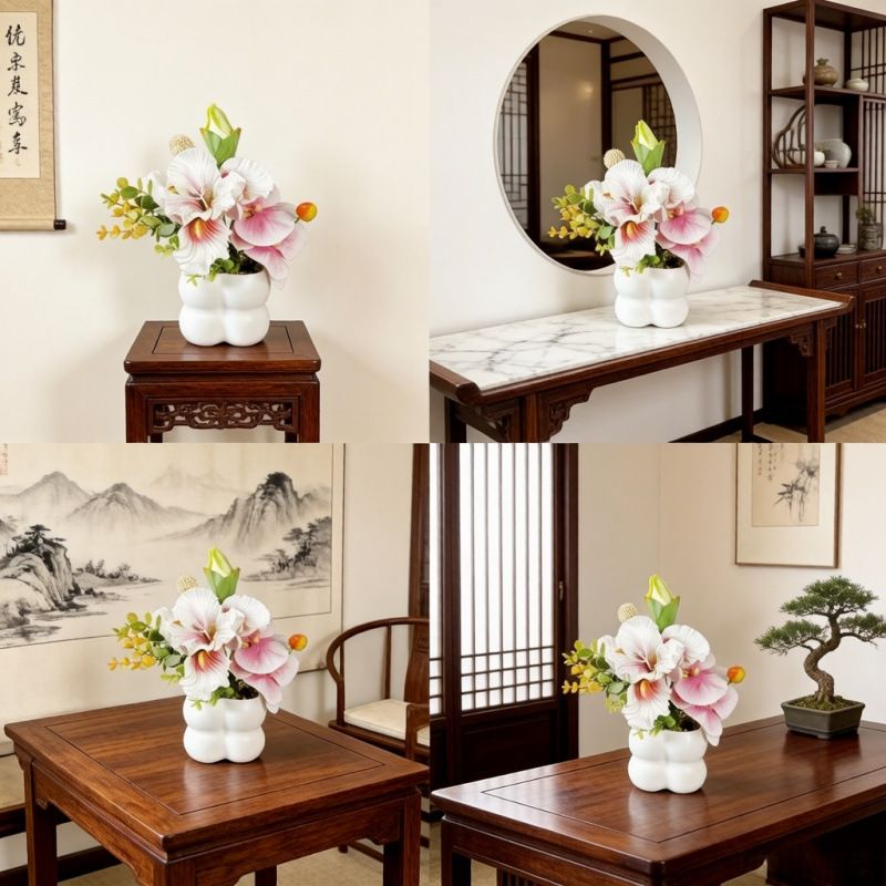 Simulated iris potted plant, floral artistry vibrant and colorful, pumpkin planter round and versatile, no maintenance ready to display upon opening, brightens up new Chinese-style and light luxury home spaces.(pale bluish green) - Image 7