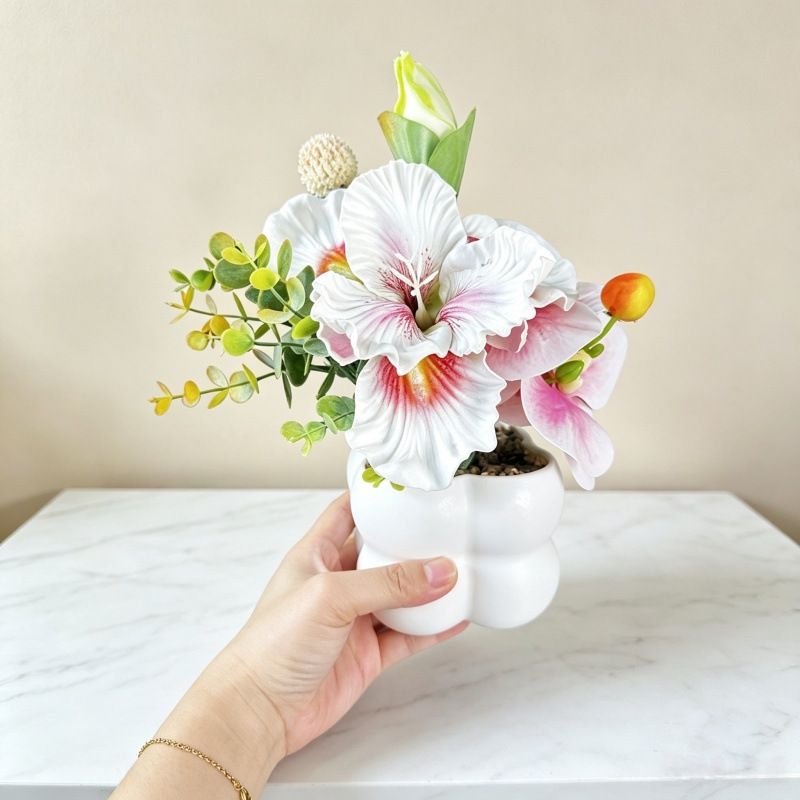 Simulated iris potted plant, floral artistry vibrant and colorful, pumpkin planter round and versatile, no maintenance ready to display upon opening, brightens up new Chinese-style and light luxury home spaces.(pale bluish green) - Image 8