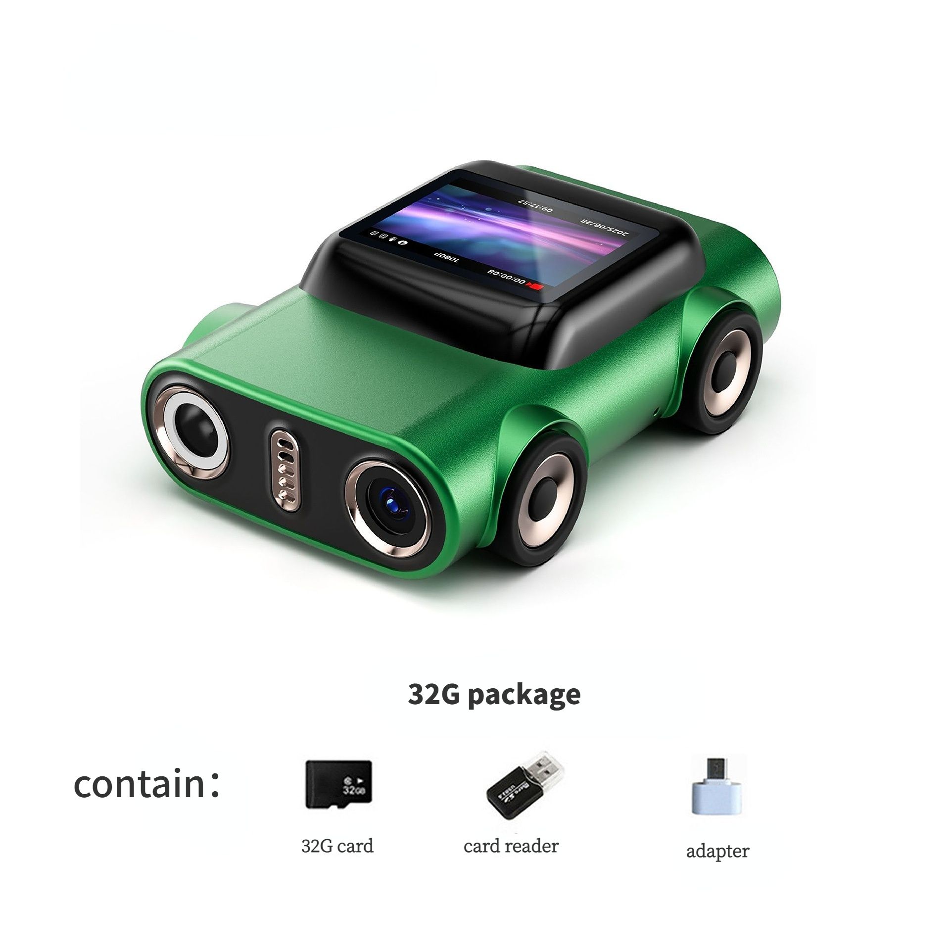 Creative Car-Shaped 2K HD Thumb Camera: Mini & Portable, Auto Focus, Clear in Low Light, Captures Every Wonderful Moment of Childhood and Life（G5 dark green 32G memory card） - Image 1