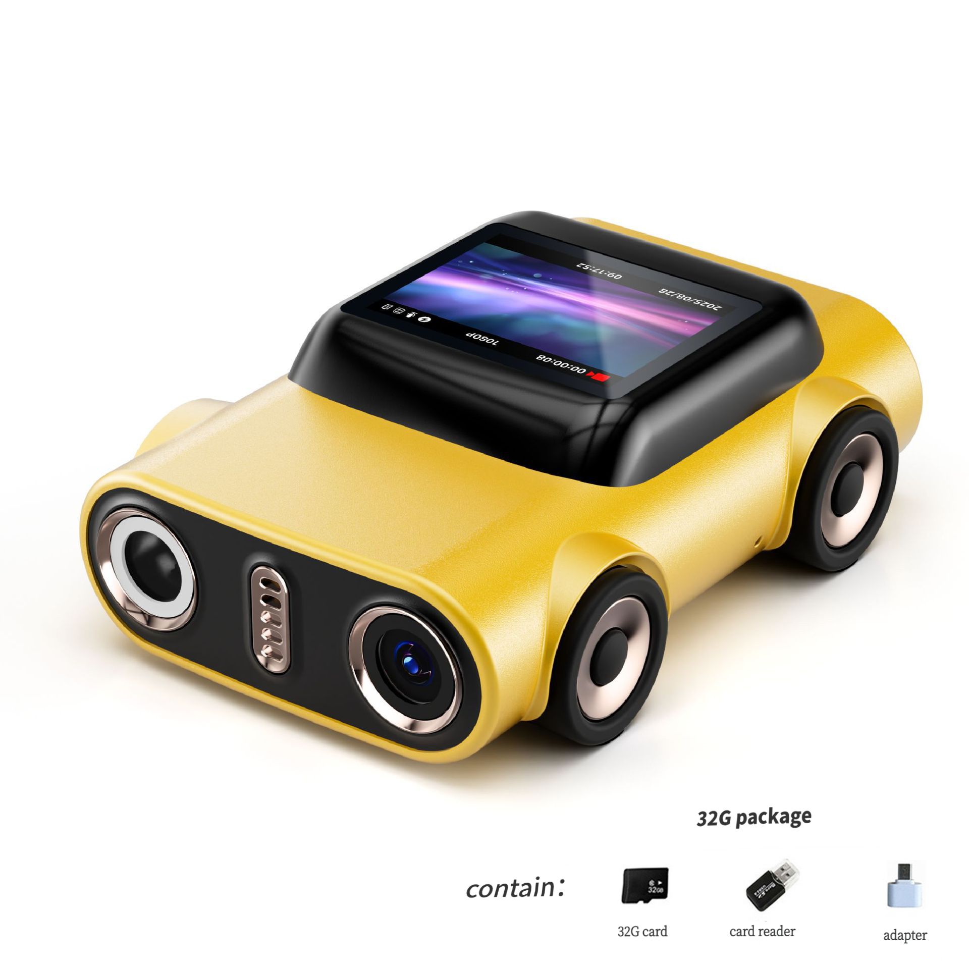Creative Car-Shaped 2K HD Thumb Camera: Mini & Portable, Auto Focus, Clear in Low Light, Captures Every Wonderful Moment of Childhood and Life（G5 yellow 32G memory card） - Image 1