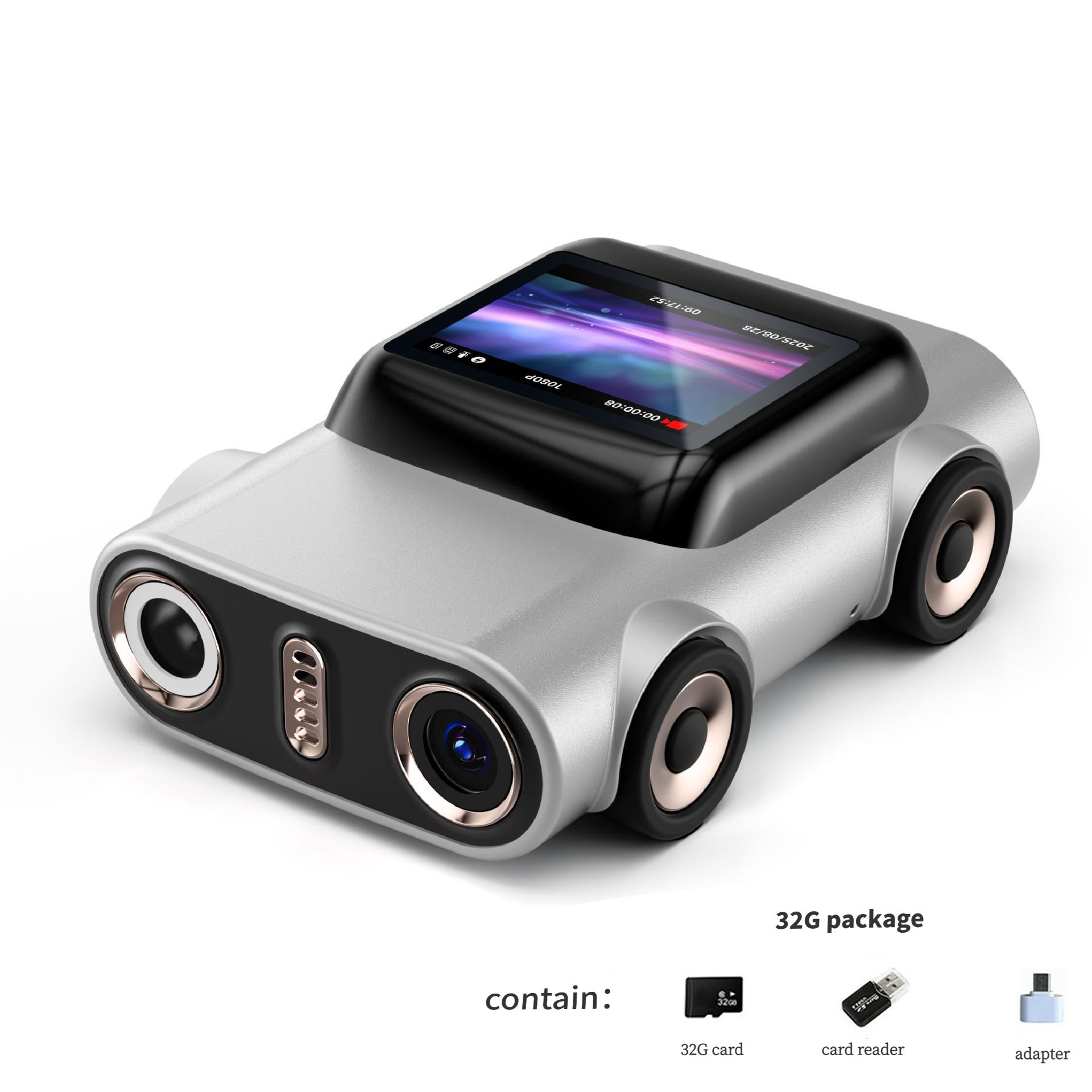 Creative Car-Shaped 2K HD Thumb Camera: Mini & Portable, Auto Focus, Clear in Low Light, Captures Every Wonderful Moment of Childhood and Life(G5 white 32 memory card） - Image 1