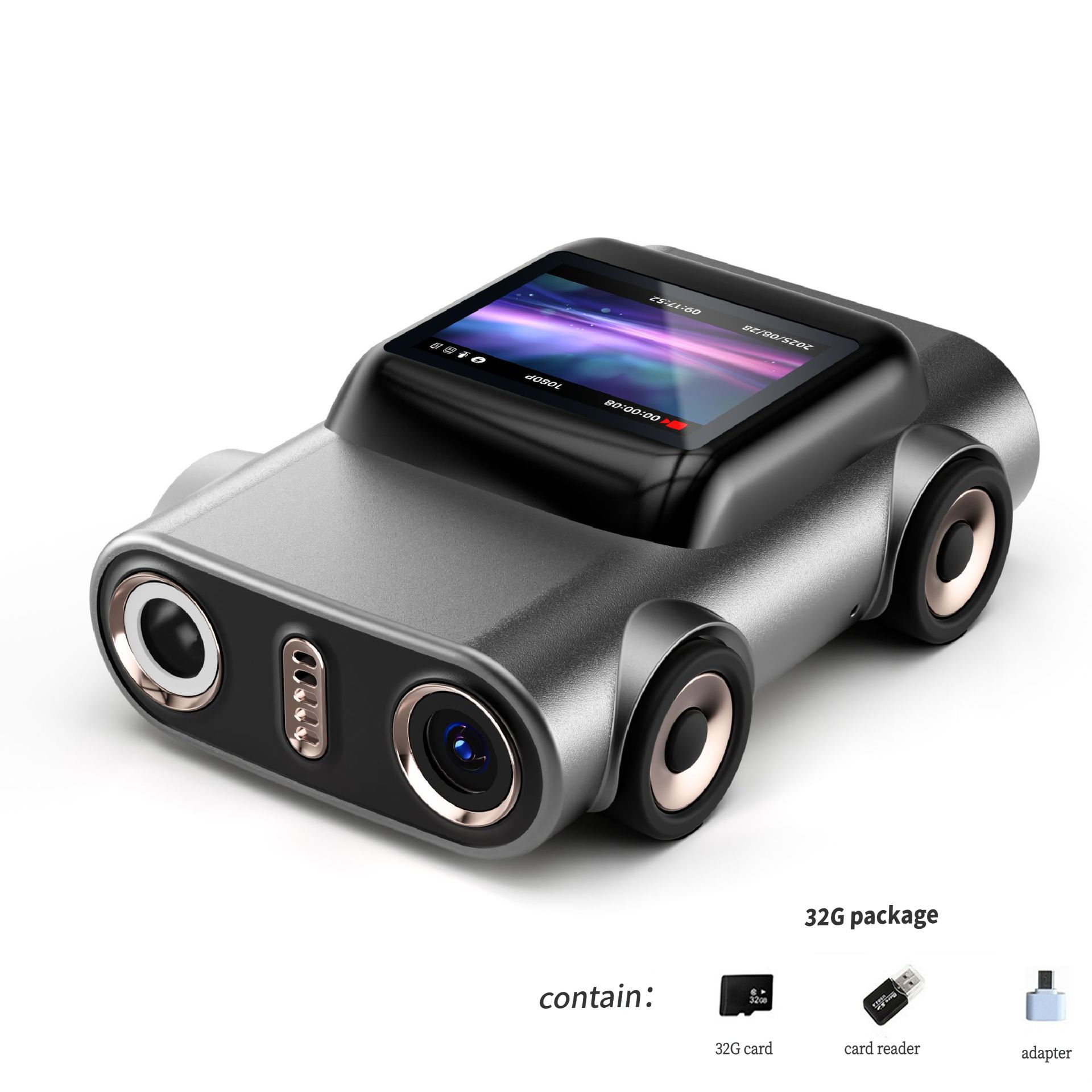 Creative Car-Shaped 2K HD Thumb Camera: Mini & Portable, Auto Focus, Clear in Low Light, Captures Every Wonderful Moment of Childhood and Life(G5 gray 32G memory card） - Image 1