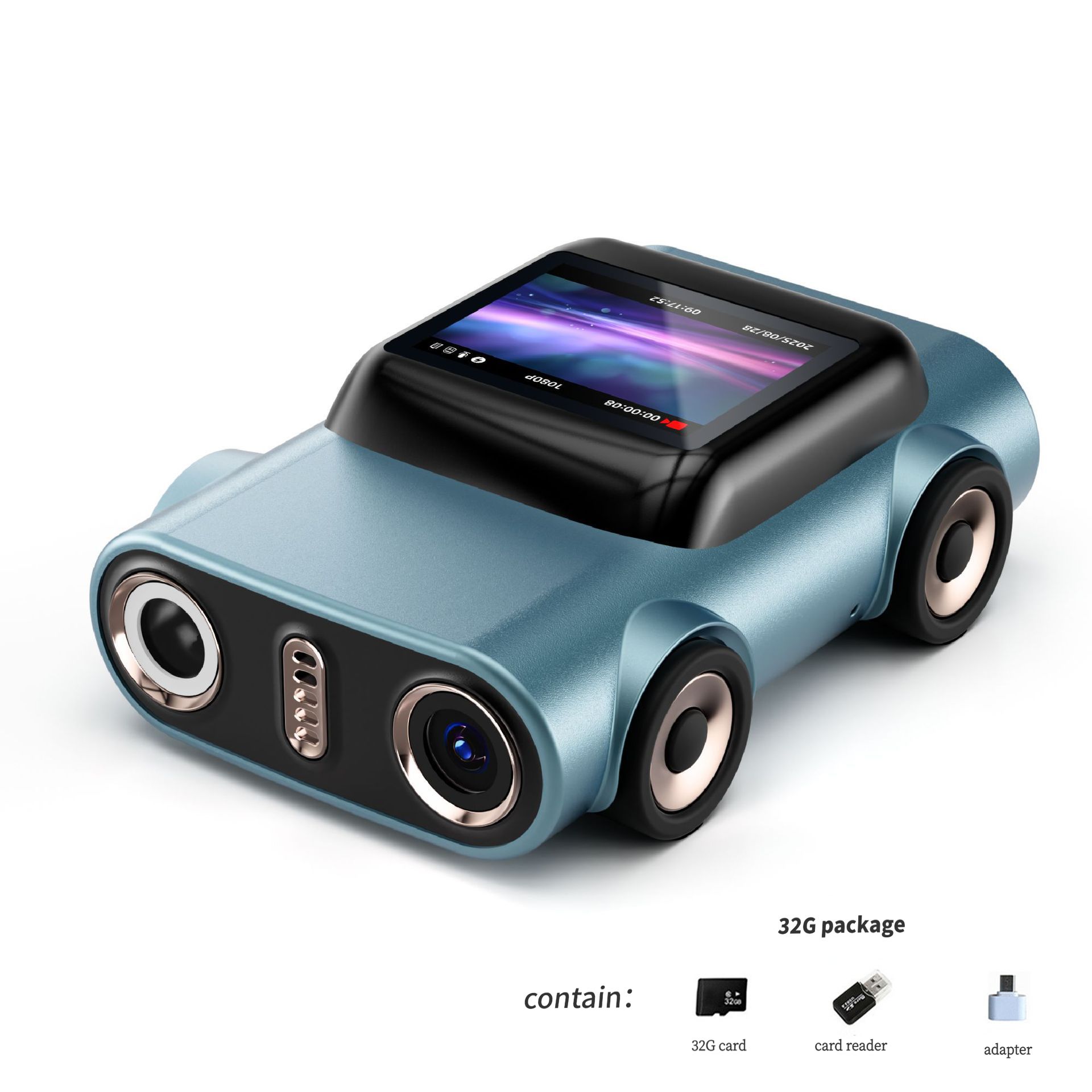 Creative Car-Shaped 2K HD Thumb Camera: Mini & Portable, Auto Focus, Clear in Low Light, Captures Every Wonderful Moment of Childhood and Life(G5 blue 32G memory card） - Image 1