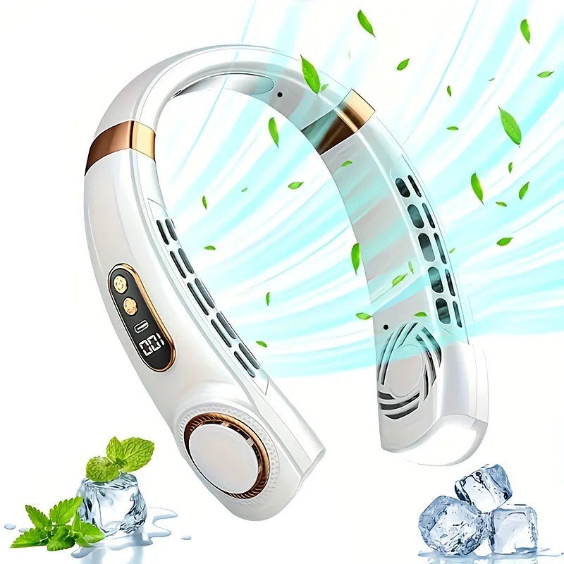 New Neck Hanging Fan Portable Mini USB Fan Personal Cooling Turbine Small Charging Quiet Lazy-Friendly.white - Image 1