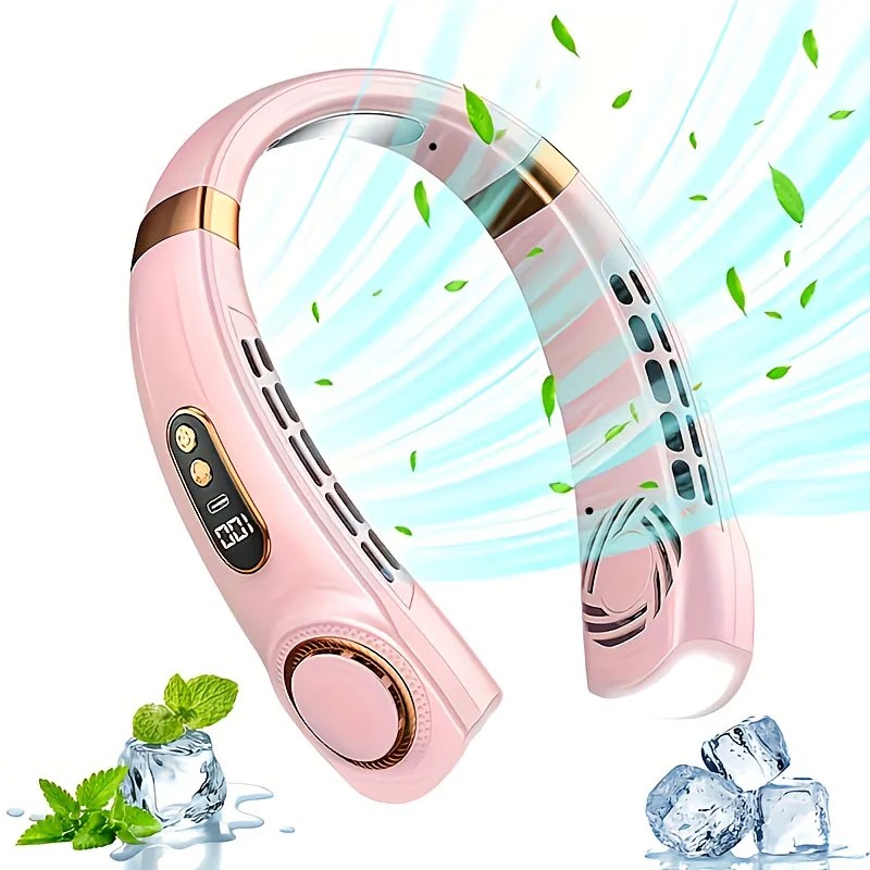 New Neck Hanging Fan Portable Mini USB Fan Personal Cooling Turbine Small Charging Quiet Lazy-Friendly.pink - Image 1