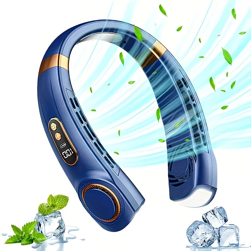 New Neck Hanging Fan Portable Mini USB Fan Personal Cooling Turbine Small Charging Quiet Lazy-Friendly.BLUE - Image 1