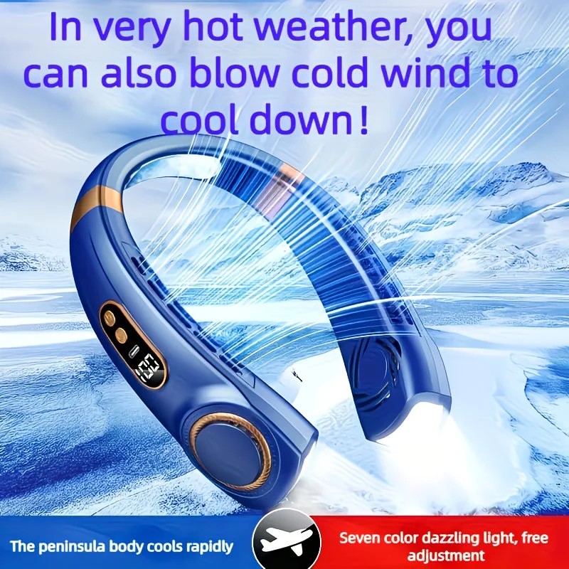 New Neck Hanging Fan Portable Mini USB Fan Personal Cooling Turbine Small Charging Quiet Lazy-Friendly.BLUE - Image 3