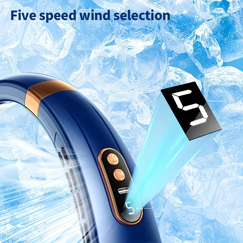 New Neck Hanging Fan Portable Mini USB Fan Personal Cooling Turbine Small Charging Quiet Lazy-Friendly.BLUE - Image 4