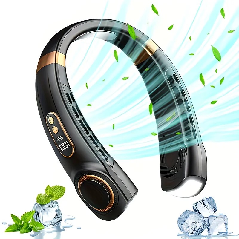 New Neck Hanging Fan Portable Mini USB Fan Personal Cooling Turbine Small Charging Quiet Lazy-Friendly.Black - Image 1