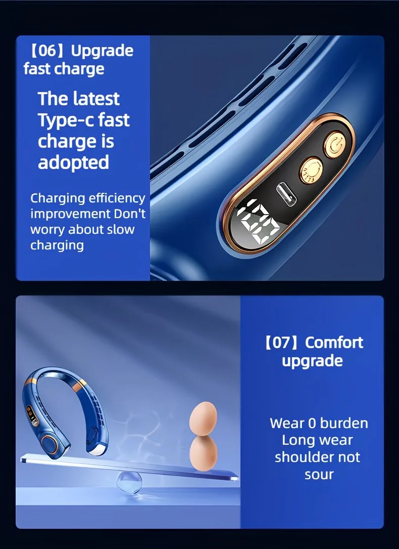 New Neck Hanging Fan Portable Mini USB Fan Personal Cooling Turbine Small Charging Quiet Lazy-Friendly.Black - Image 6