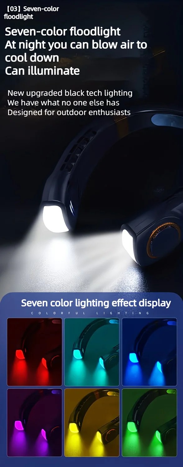 New Neck Hanging Fan Portable Mini USB Fan Personal Cooling Turbine Small Charging Quiet Lazy-Friendly.Black - Image 8