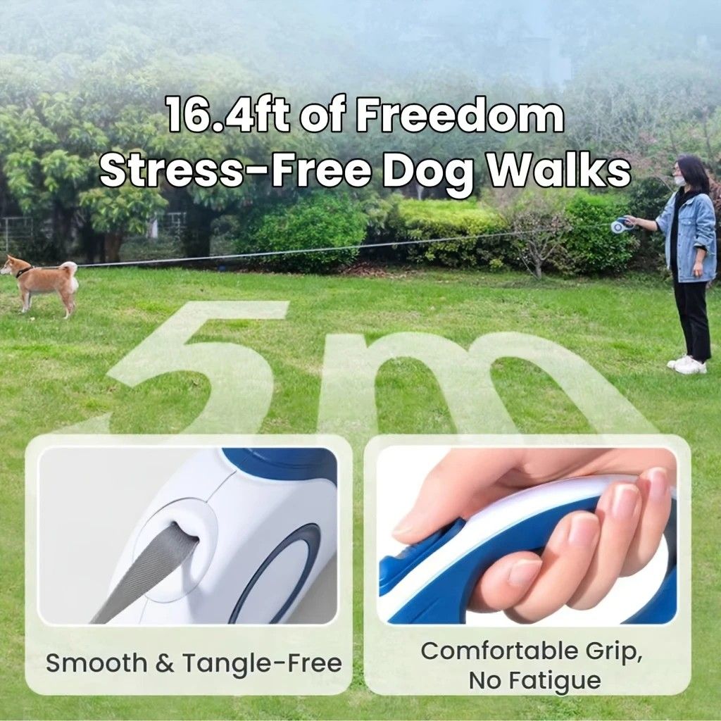 Multi-function Automatic Retractable Pet Leash: High-Strength Anti-Break, One-Click Lock, Comfortable Grip, Eco-Friendly Waste Disposal, 3 Meters/118.11 Inches for Secure Dog Walking(blue) - Image 2