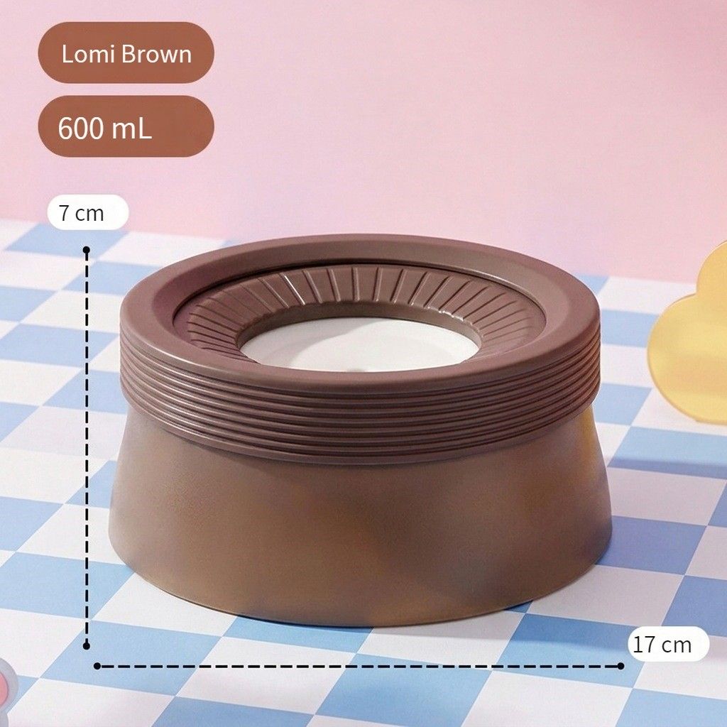 Pet Essential | Splash-Proof Non-Wet Mouth Water Bowl, Dogs and Cats Drink Freely and More Hygienically(Cocoa milk palm 600ML) - Image 1