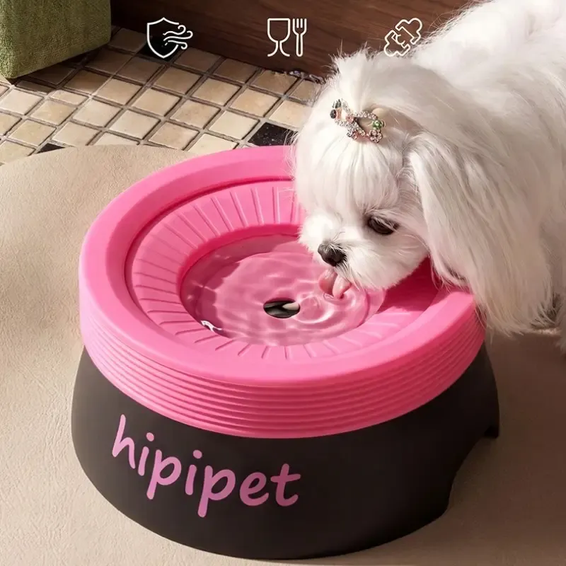 Pet Essential | Splash-Proof Non-Wet Mouth Water Bowl, Dogs and Cats Drink Freely and More Hygienically(Blackberry rose powder 1200ML) - Image 1