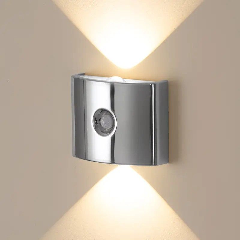 1PCS Induction wall lamp with three-color stepless dimming, 120° auto shut-off, USB rechargeable magnetic installation. Smart motion-sensing LED wall lamp, serving as both a night light and an ambient light./Chrome color - Image 1