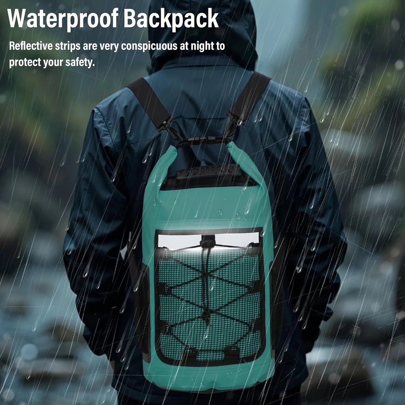 25L Large Capacity Waterproof Backpack Double Layer Rainproof Dry Wet Separation Abrasion Resistant Night Reflective for Outdoor Camping Kayaking Surfing Canyoning Daily Commute（pitch green） - Image 3