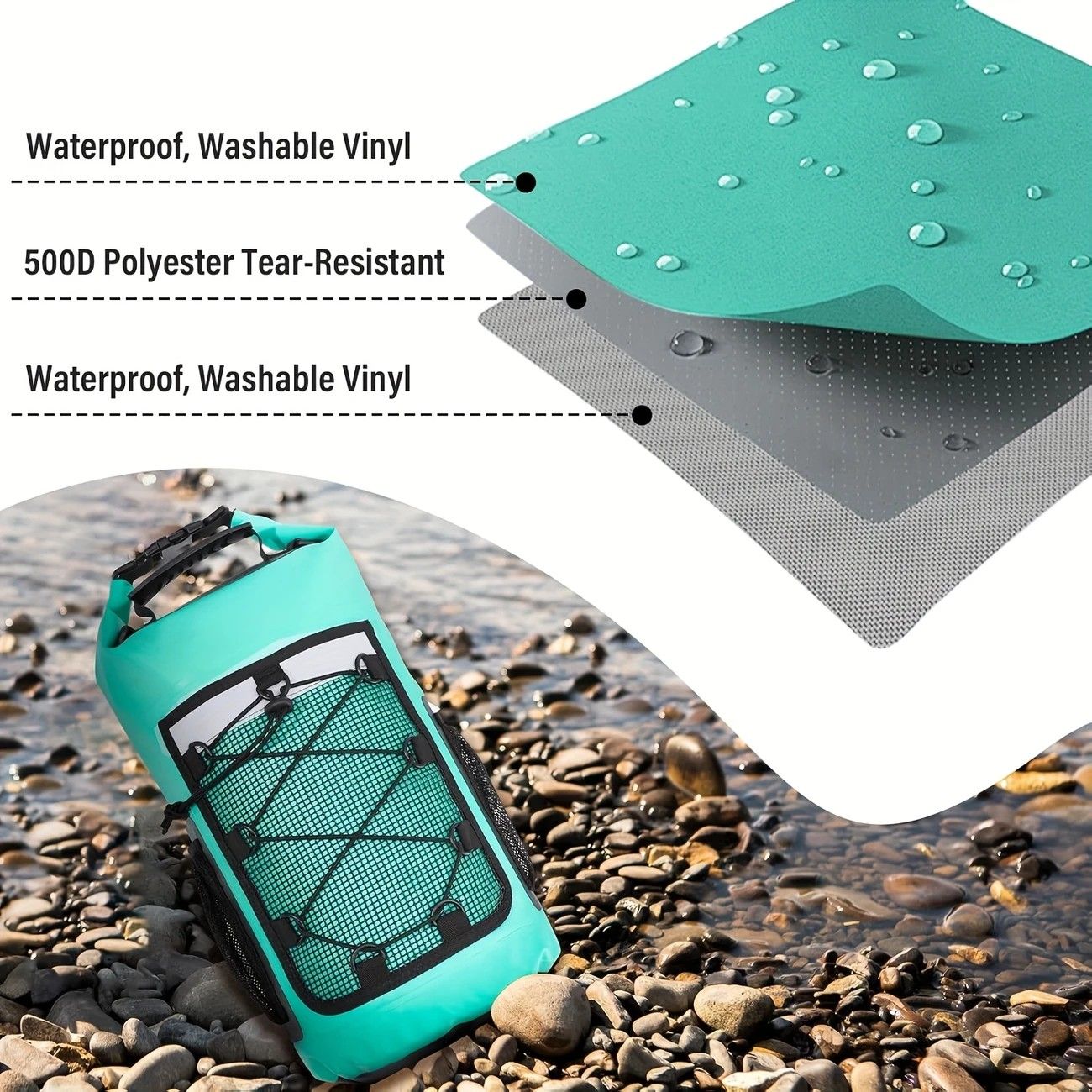 25L Large Capacity Waterproof Backpack Double Layer Rainproof Dry Wet Separation Abrasion Resistant Night Reflective for Outdoor Camping Kayaking Surfing Canyoning Daily Commute（pitch green） - Image 4