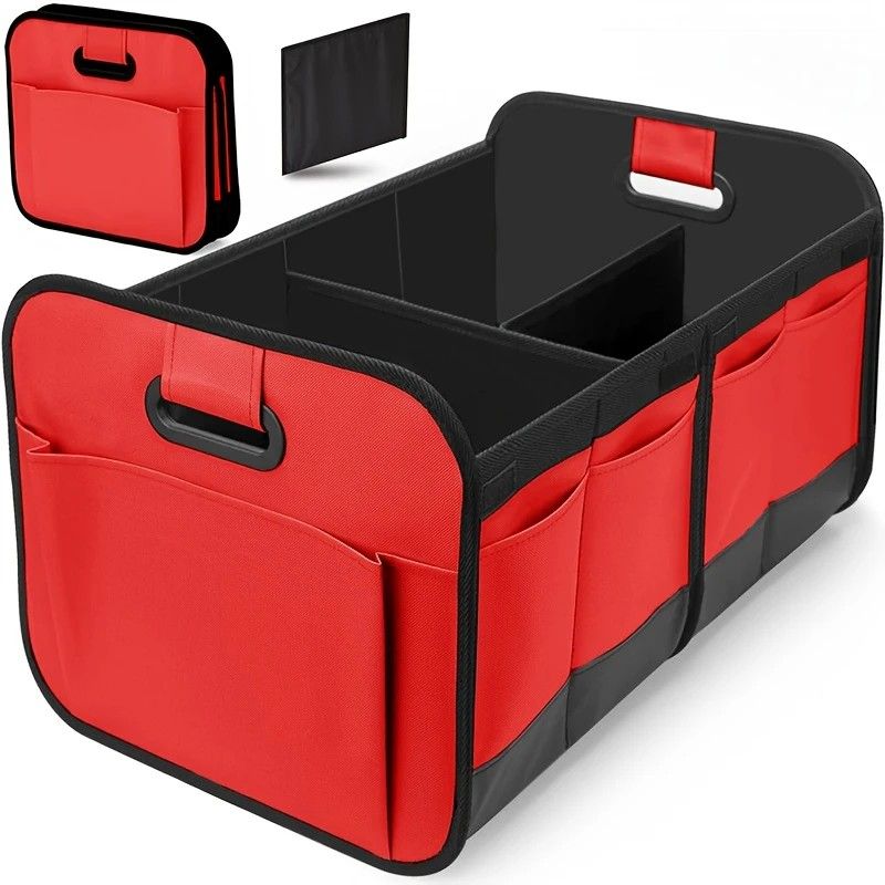 1 Car Trunk Organizer, Automotive Storage, Reinforced Handle, Foldable Multi-Compartment Car Organizer, 600D Oxford Fabric, Suitable for Any Car, SUV, Minivan, Vehicle Storage.red - Image 1