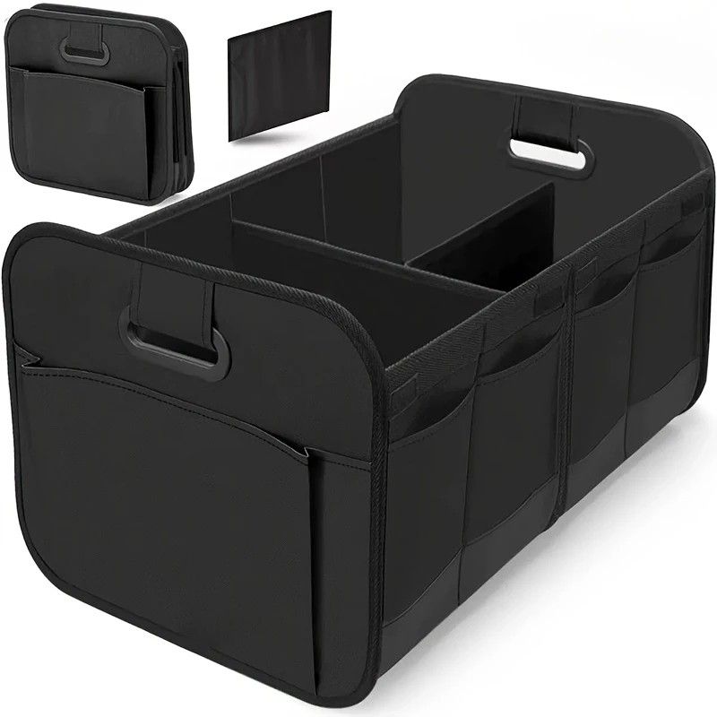 1 Car Trunk Organizer, Automotive Storage, Reinforced Handle, Foldable Multi-Compartment Car Organizer, 600D Oxford Fabric, Suitable for Any Car, SUV, Minivan, Vehicle Storage.BLACK - Image 1