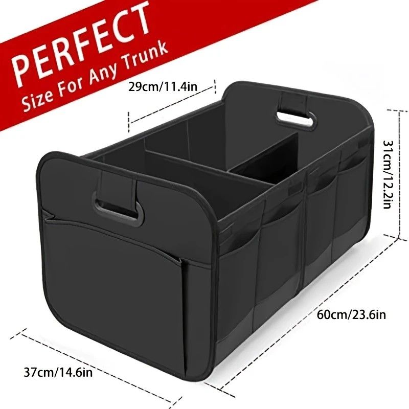 1 Car Trunk Organizer, Automotive Storage, Reinforced Handle, Foldable Multi-Compartment Car Organizer, 600D Oxford Fabric, Suitable for Any Car, SUV, Minivan, Vehicle Storage.BLACK - Image 3