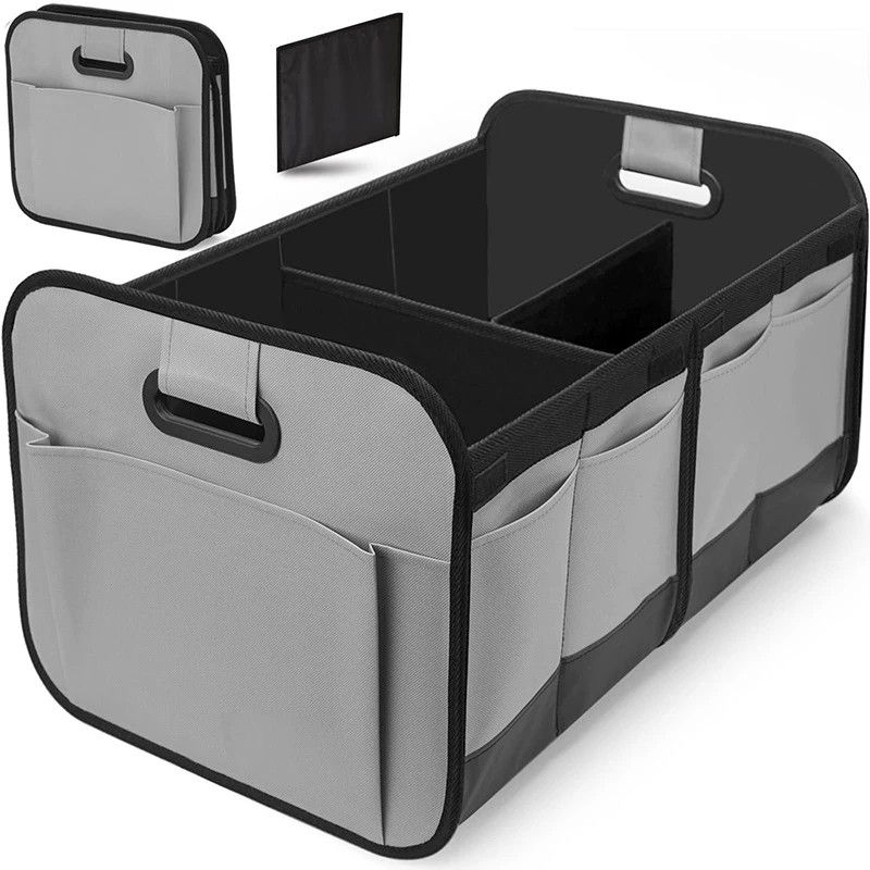1 Car Trunk Organizer, Automotive Storage, Reinforced Handle, Foldable Multi-Compartment Car Organizer, 600D Oxford Fabric, Suitable for Any Car, SUV, Minivan, Vehicle Storage.GREY - Image 1