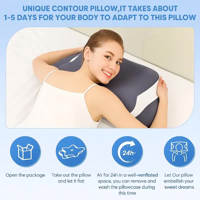 Dark grey  Ergonomic Memory Foam Butterfly Neck Pillow, C-shaped/Dual Height Adjustable, with Transparent Lid Support – for Side Sleeping, Back Sleeping, and Pillow-Assisted Sleep, Ideal for Travel and Bed Use - Image 5