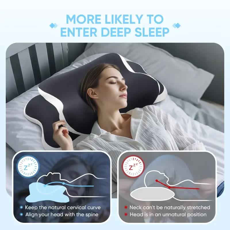 Dark grey  Ergonomic Memory Foam Butterfly Neck Pillow, C-shaped/Dual Height Adjustable, with Transparent Lid Support – for Side Sleeping, Back Sleeping, and Pillow-Assisted Sleep, Ideal for Travel and Bed Use - Image 7