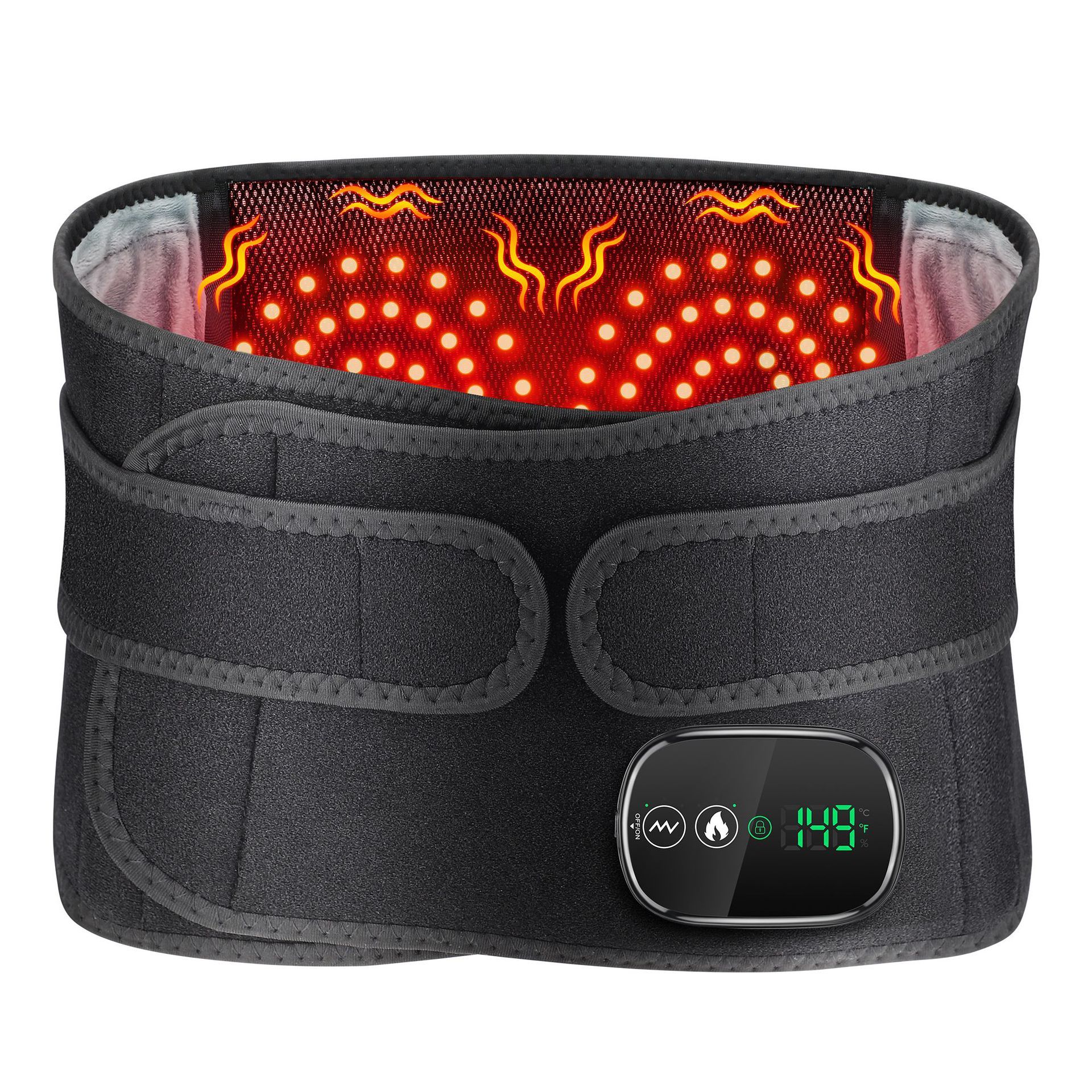 Heated Waist Belt with Vibration Massage – Infrared Heat Therapy, 3 Temp Levels, Rechargeable & Adjustable Strap（BLACK) - Image 1