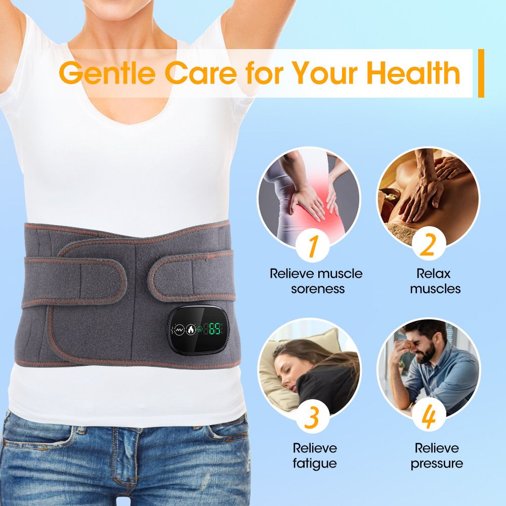 Heated Waist Belt with Vibration Massage – Infrared Heat Therapy, 3 Temp Levels, Rechargeable & Adjustable Strap（BLACK) - Image 4