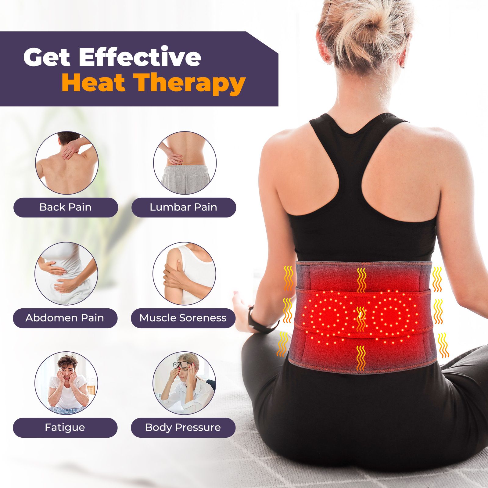 Heated Waist Belt with Vibration Massage – Infrared Heat Therapy, 3 Temp Levels, Rechargeable & Adjustable Strap（BLACK) - Image 6