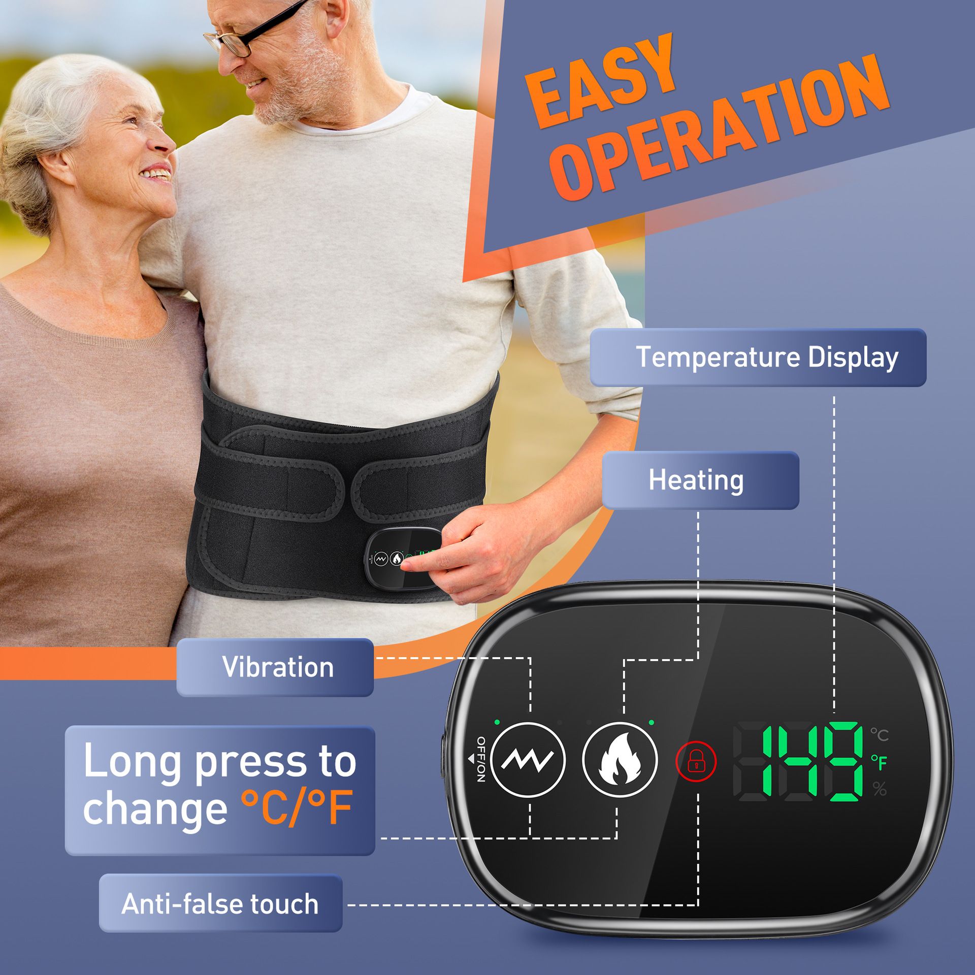 Heated Waist Belt with Vibration Massage – Infrared Heat Therapy, 3 Temp Levels, Rechargeable & Adjustable Strap（BLACK) - Image 8