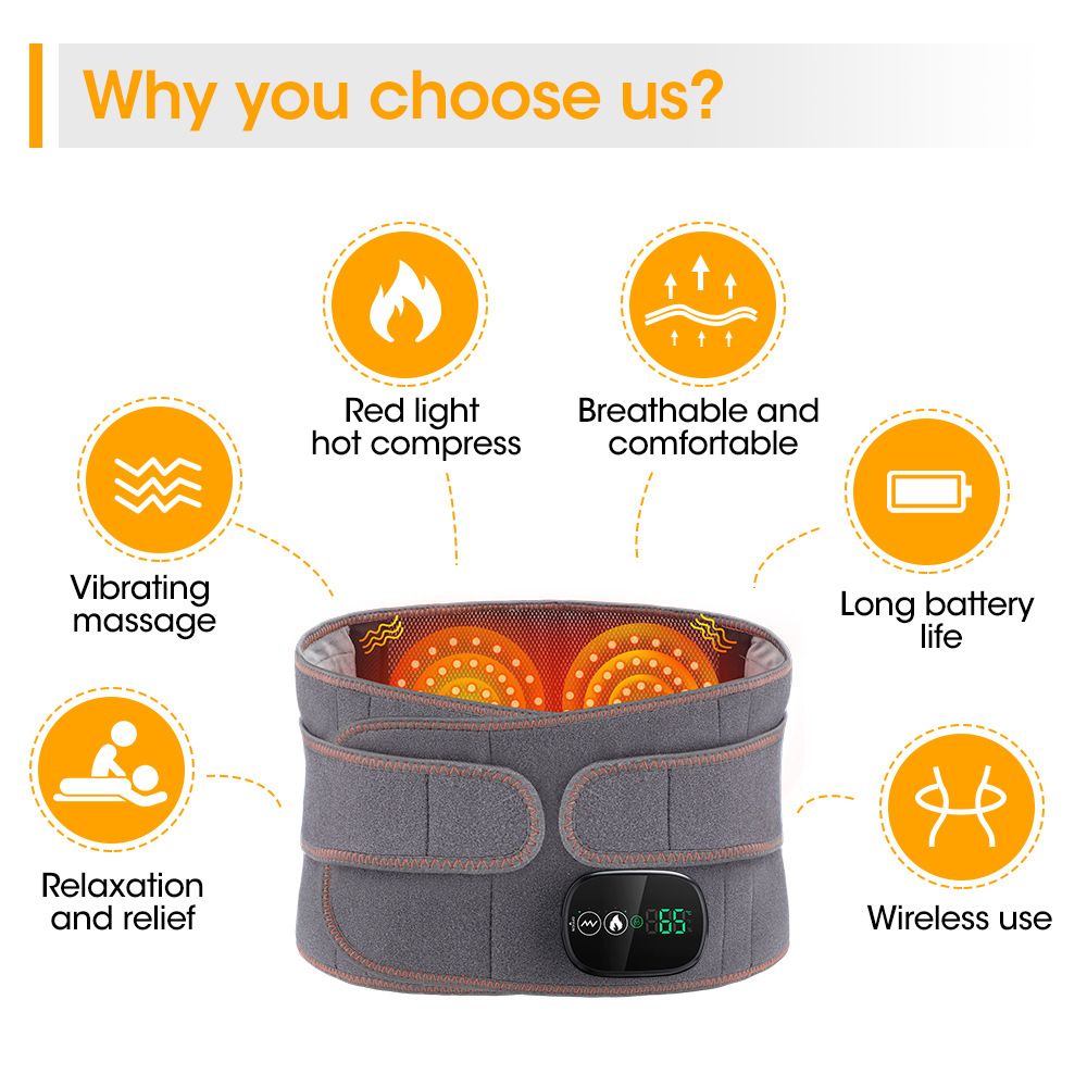 Heated Waist Belt with Vibration Massage – Infrared Heat Therapy, 3 Temp Levels, Rechargeable & Adjustable Strap (GREY) - Image 5