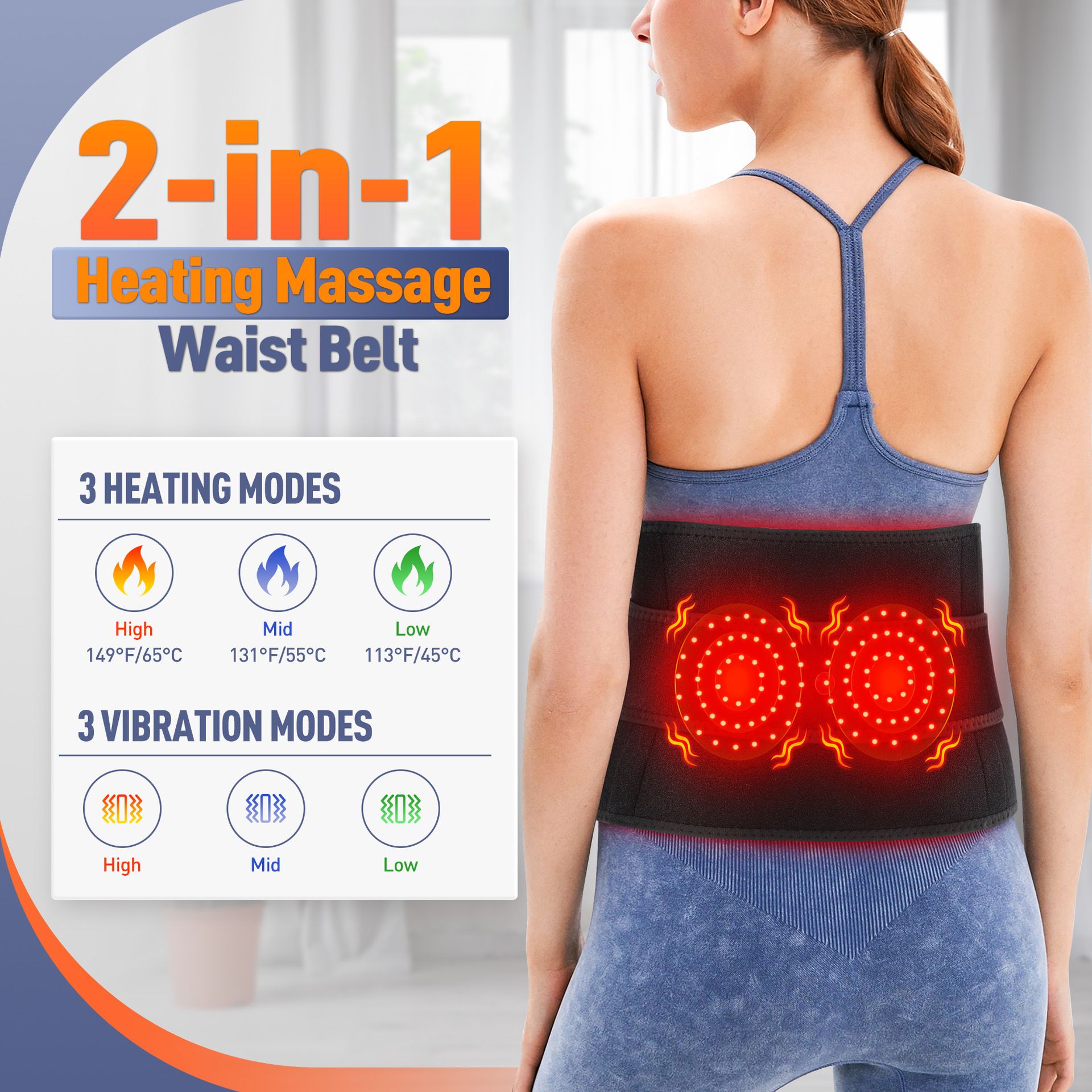 Heated Waist Belt with Vibration Massage – Infrared Heat Therapy, 3 Temp Levels, Rechargeable & Adjustable Strap (GREY) - Image 7