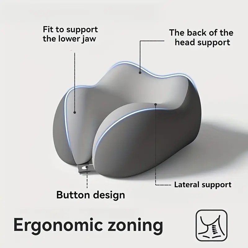 beige  Travel & Home Neck Pillow – Ergonomic, portable, perfect for sleep. Fits desks, cars, and long flights. Features slow rebound foam, washable cover. - Image 2