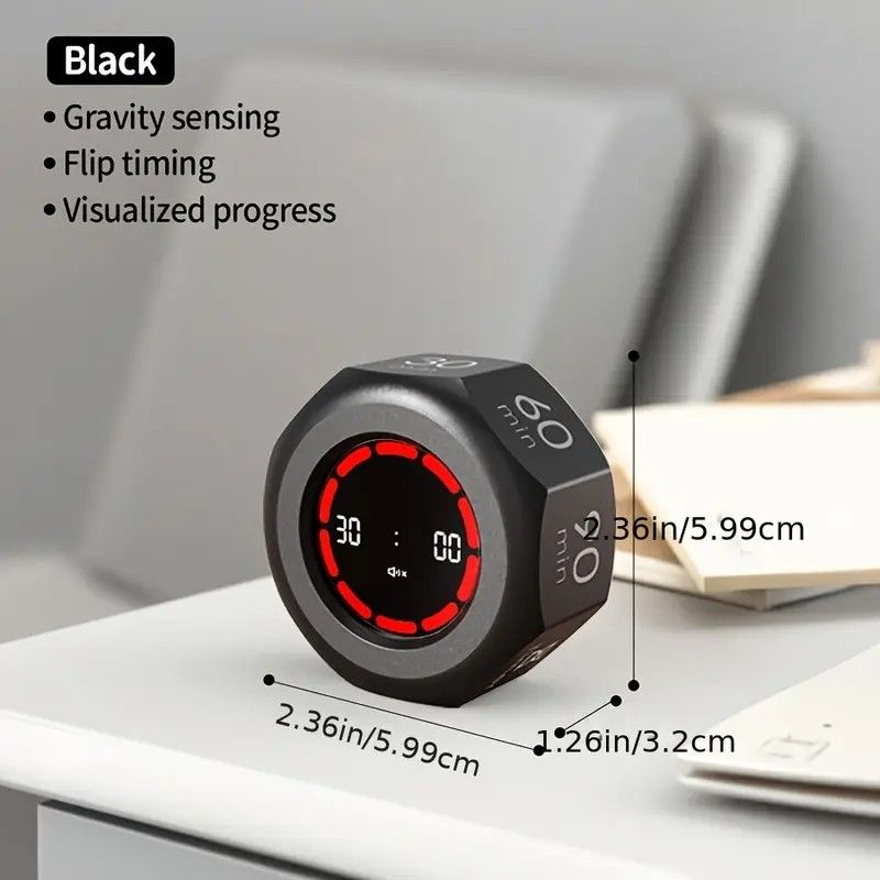 Flip to Start Timing, Efficiency Tool! 7 Presets + Visualized Progress, Gravity Sensor Timer, Universal for Study/Kitchen/Fitness/Baking（BLACK) - Image 1