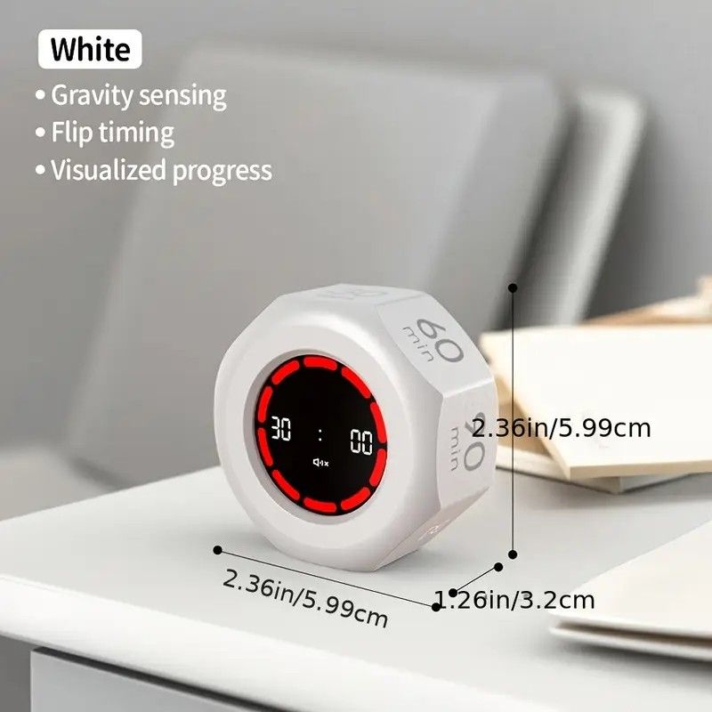 Flip to Start Timing, Efficiency Tool! 7 Presets + Visualized Progress, Gravity Sensor Timer, Universal for Study/Kitchen/Fitness/Baking(WHITE) - Image 1