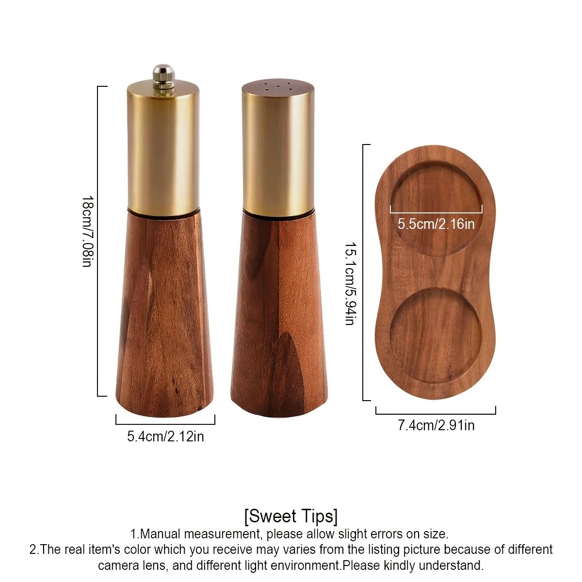 Salt and Pepper Grinder Set with Wooden Base Stainless Steel Manual Salt and Pepper Mills Adjustable Coarseness for Kitchen BBQ Picnic.golden - Image 8
