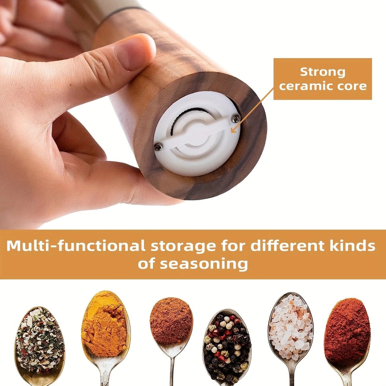 Salt and Pepper Grinder Set with Wooden Base Stainless Steel Manual Salt and Pepper Mills Adjustable Coarseness for Kitchen BBQ Picnic.(silver) - Image 2