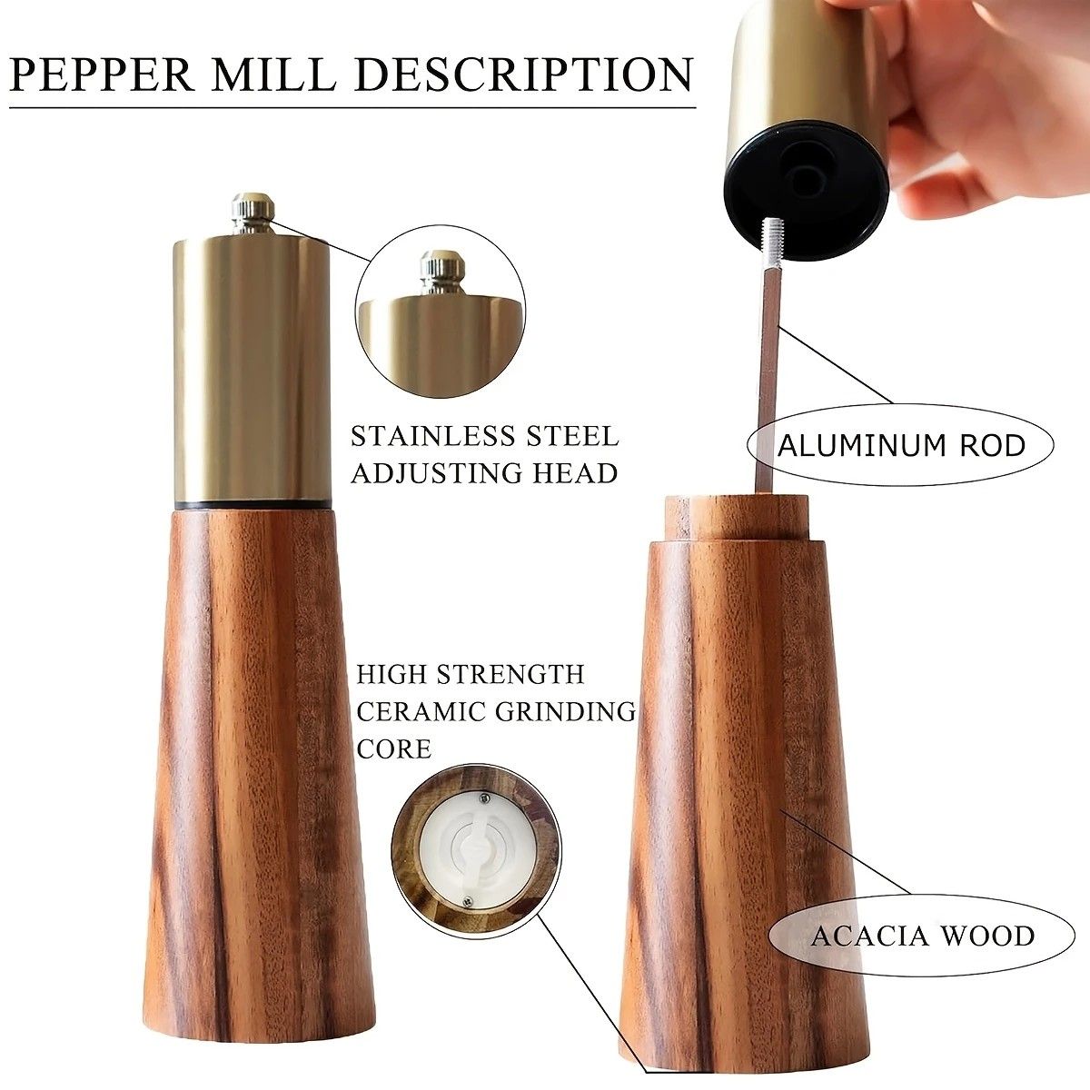 Salt and Pepper Grinder Set with Wooden Base Stainless Steel Manual Salt and Pepper Mills Adjustable Coarseness for Kitchen BBQ Picnic.(silver) - Image 5