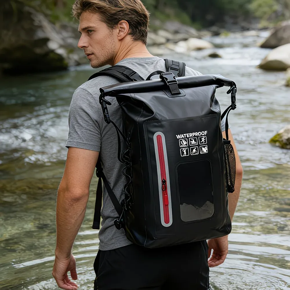 6.6 Gallon Outdoor Backpack, Detachable Shoulder Straps, Transparent Window & Buckle Clips, Suitable for Hiking, Beach Sports, Trekking and Rowing, Green, Portal Adventure Gear（black) - Image 3