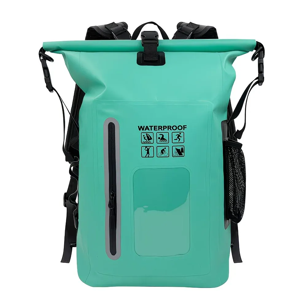 6.6 Gallon Outdoor Backpack, Detachable Shoulder Straps, Transparent Window & Buckle Clips, Suitable for Hiking, Beach Sports, Trekking and Rowing, Green, Portal Adventure Gear(ching; cyan) - Image 1